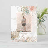 Koraal Roze Pampasgras FOTO Bruiloft Save The Date (Staand voorkant)