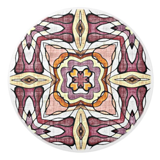 Koraal Roze Perzik Sinaasappel Mauve Taupe Tribal  Keramische Knop (Voorkant)