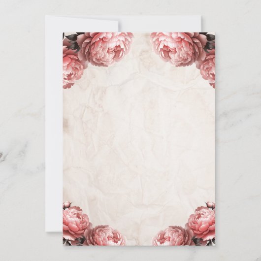 Koraal Roze Pioen Bloemen  Rustieke Bruiloft Kaart (Achterkant)