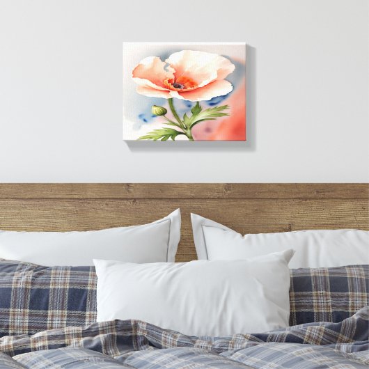 Koraal Roze Poppy Flower Stretched Canvas Print (Insitu (Slaapkamer))