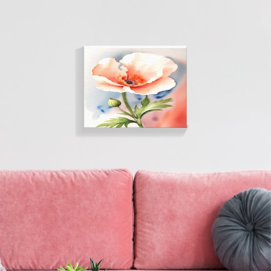 Koraal Roze Poppy Flower Stretched Canvas Print (Insitu (Woonkamer))