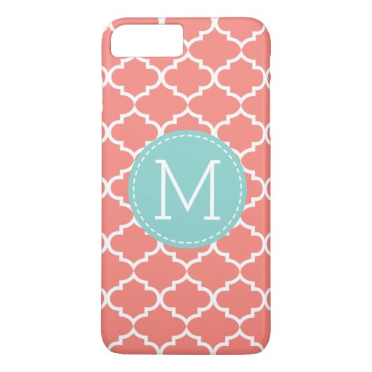 Koraal Roze Quatrefoil Gepersonaliseerd Monogram Case-Mate iPhone Case (Achterkant)