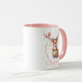 Koraal Roze Rendier en Kerstmis Feestelijke Lichte Mok (Voorkant rechts)