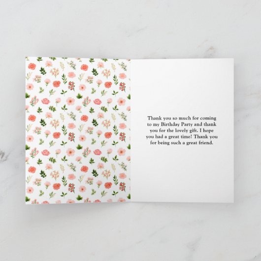 Koraal Roze Rode Rozen Bloemen Verjaardagsfeest Bedankkaart (Binnen)