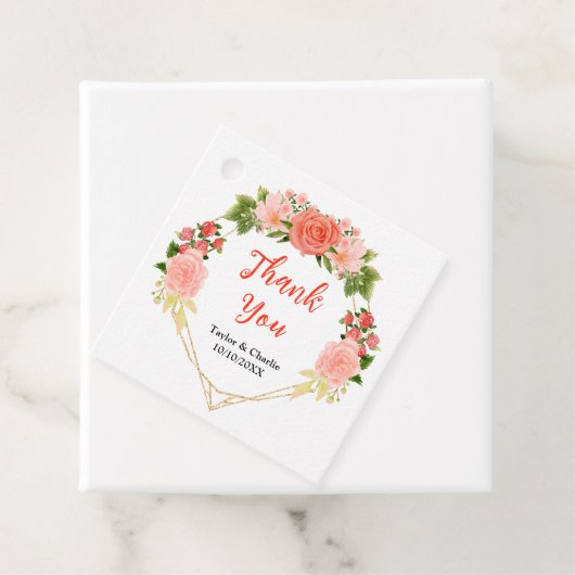Koraal Roze Rode Rozen bruiloft Dank u Bedankjes Labels (In situ)