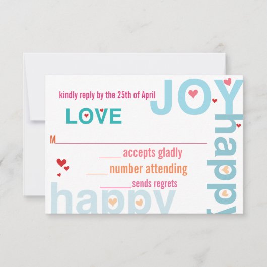 Koraal Roze Rood Aqua Moderne Typografie Bruiloft  RSVP Kaartje (Voorkant)