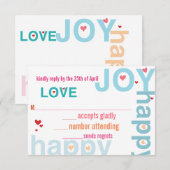 Koraal Roze Rood Aqua Moderne Typografie Bruiloft  RSVP Kaartje (Voorkant / Achterkant)