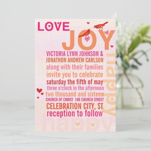 Koraal Roze Rood Bloemen Moderne Typografie Liefde Kaart (Staand voorkant)