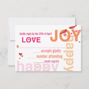Koraal Roze Rood Bloemen Moderne Typografie Liefde RSVP Kaartje