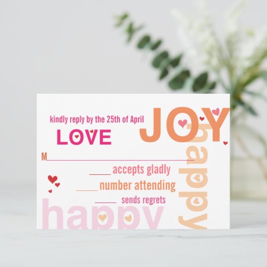 Koraal Roze Rood Bloemen Moderne Typografie RSVP Kaartje (Staand voorkant)