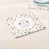 Koraal Roze Rood Rozen Bloemachtige Trouwdag Kartonnen Onderzetters (Schuin)