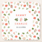 Koraal Roze Rood Rozen Bloemachtige Trouwdag Kartonnen Onderzetters (Voorkant)