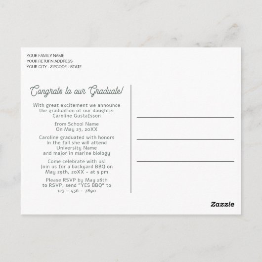 Koraal Roze Rood Salie Groen Afstudeerrondschrijve Briefkaart (Achterkant)