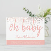 Koraal Roze & Roos Gouden Confetti Oh Baby shower Kaart (Staand voorkant)