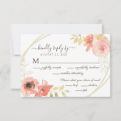 Koraal Roze Rose en Gouden bladeren Bloemen bruilo RSVP Kaartje (Voorkant)
