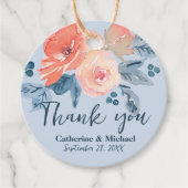 Koraal Roze & Stoffig Blauw Waterverf Bloemen Brui Bedankjes Labels (Voorkant)