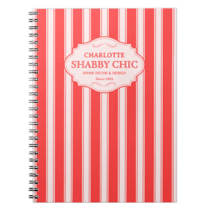 Koraal Roze Strepen Aangepast Logo Shabby Chic Notitieboek