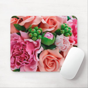 Koraal & Roze Theeroos Bloemen Muismat