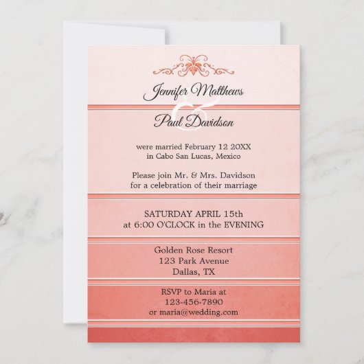 Koraal Roze Ton sur Ton Gestreepte Post Wedding Kaart (Voorkant)