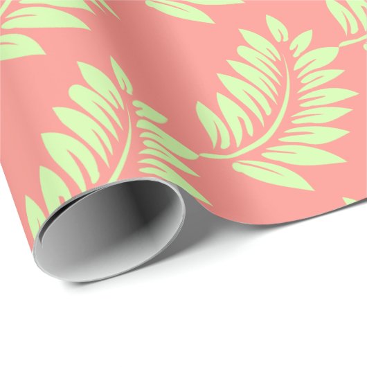 Koraal Roze Tropisch Blad Patroon Gift Wrap Cadeaupapier (Rol Hoek)