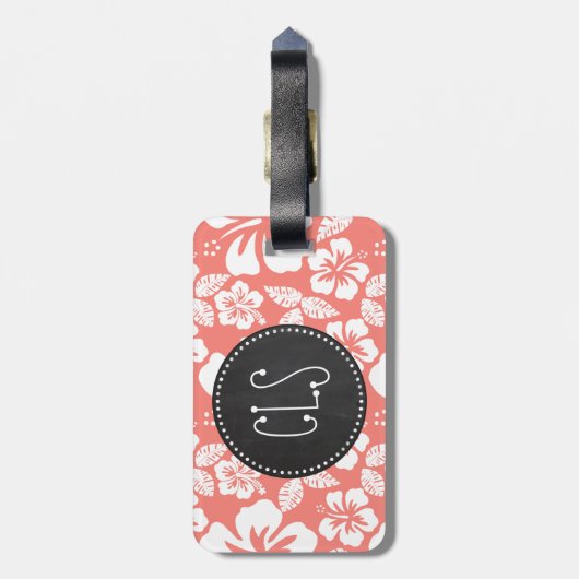 Koraal Roze Tropische Hibiscus; Krijtbordlook Bagagelabel (Achterkant verticaal)