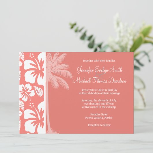 Koraal Roze Tropische Hibiscus; Zomerpalm Kaart (Staand voorkant)