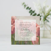 Koraal Roze Tulp Lente Bruiloft Hout Houten Rustie Kaart (Staand voorkant)