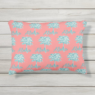 Koraal Roze Turquoise Witte Palm Aloha Tropical Buitenkussen