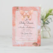 Koraal Roze  Vlinder Roos Baby shower Kaart (Staand voorkant)