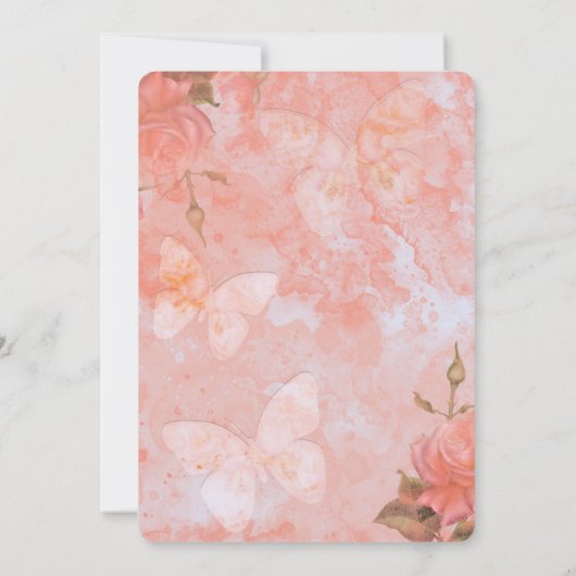 Koraal Roze  Vlinder Roos Baby shower Kaart (Achterkant)