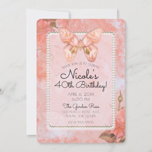 Koraal Roze  Vlinder Roos Verjaardagsfeest Kaart (Voorkant)