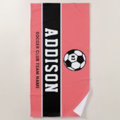 Koraal Roze Voetballer Aangepaste Naam Strandlaken (Voorkant)