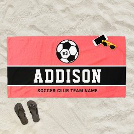Koraal Roze Voetballer Aangepaste Naam Strandlaken