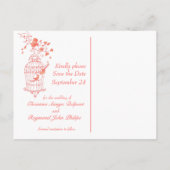 Koraal roze vogelkooi bruiloft save the date kaart (Achterkant)