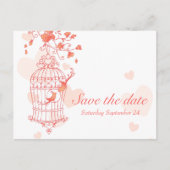 Koraal roze vogelkooi bruiloft save the date kaart (Voorkant)