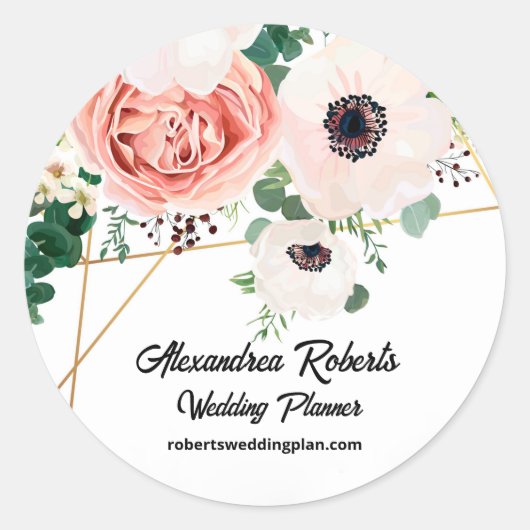 Koraal Roze Waterverf Bloemen Huwelijk Custom Ronde Sticker (Voorkant)
