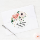 Koraal Roze Waterverf Bloemen Huwelijk Custom Ronde Sticker (Envelop)