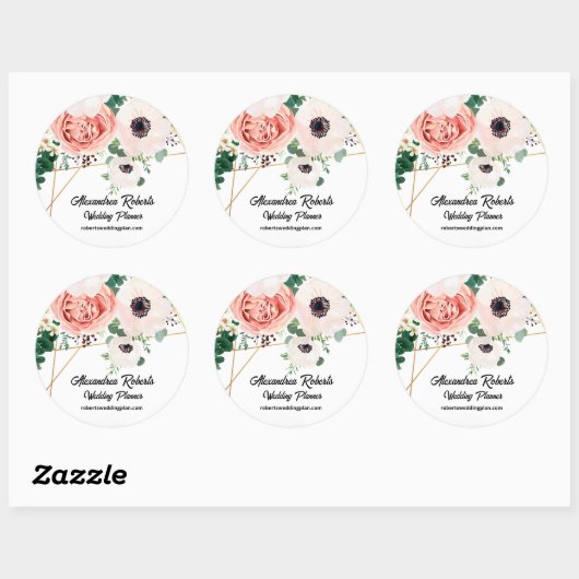 Koraal Roze Waterverf Bloemen Huwelijk Custom Ronde Sticker (Vel)