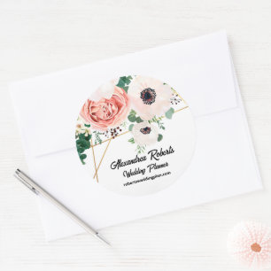 Koraal Roze Waterverf Bloemen Huwelijk Custom Ronde Sticker
