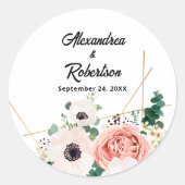 Koraal Roze Waterverf Bloemen Huwelijk Custom Ronde Sticker (Voorkant)