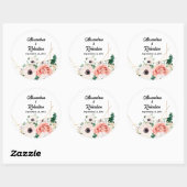 Koraal Roze Waterverf Bloemen Huwelijk Custom Ronde Sticker (Vel)