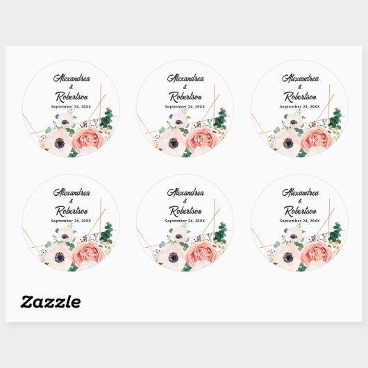 Koraal Roze Waterverf Bloemen Huwelijk Custom Ronde Sticker (Vel)