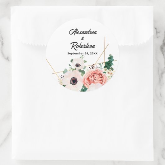 Koraal Roze Waterverf Bloemen Huwelijk Custom Ronde Sticker (Tas)