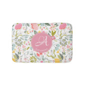 Koraal Roze Waterverf Bloemen Patroon Monogram Naa Badmat (Voorkant)