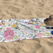 Koraal Roze Waterverf Bloemen Patroon Monogram Naa Strandlaken