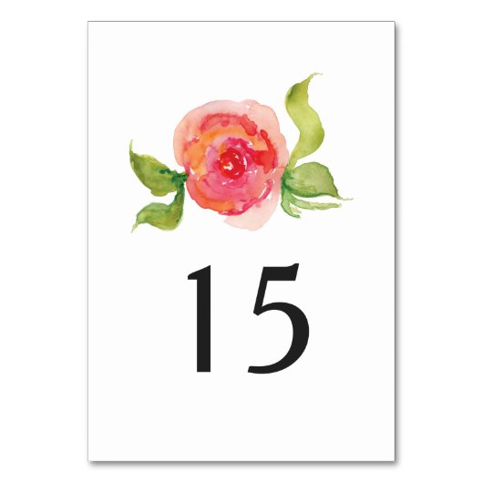 Koraal Roze waterverf Bloemen Trouwtafel Nummer Kaart (Voorkant)