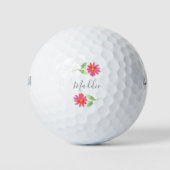 Koraal Roze Waterverf Daisies Golfballen (Voorkant)