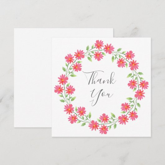 Koraal Roze Waterverf Daisies Krans Bedankkaart (Voorkant / Achterkant)