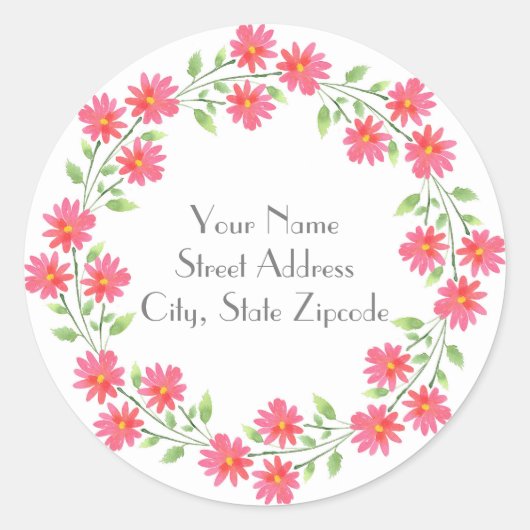 Koraal Roze Waterverf Daisies Krans labels (Voorkant)