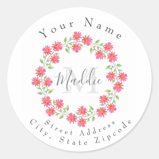 Koraal Roze Waterverf Daisies Krans labels (Voorkant)